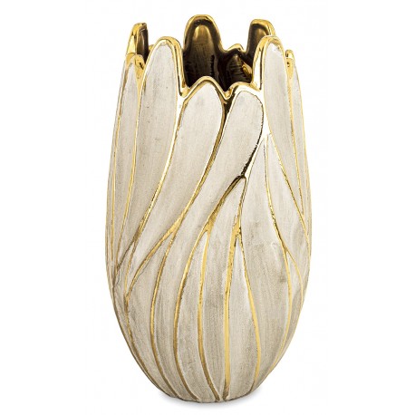 WAZON CERAMICZNY W KSZTAŁCIE KWIATA 37cm SZARY ZŁOTY GLAMOUR 35 40