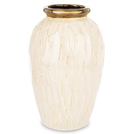WAZON CERAMICZNY BEŻOWY KREMOWY ZŁOTY 32cm ZDOBIONY NOWOCZESNY GLAMOUR 30