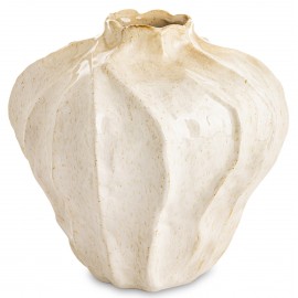 WAZON CERAMICZNY BEŻOWY KREMOWY 20cm ZDOBIONY PRĄŻKOWANY STYLOWY