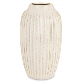 WAZON CERAMICZNY BEŻOWY KREMOWY BRĄZOWY 30cm RYFLOWANY ZDOBIONY NOWOCZESNY