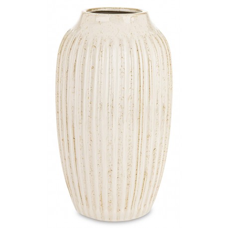 WAZON CERAMICZNY BEŻOWY KREMOWY BRĄZOWY 30cm RYFLOWANY ZDOBIONY NOWOCZESNY