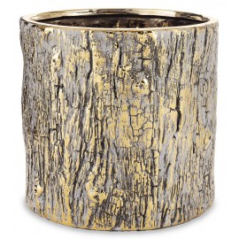 DONICZKA OSŁONKA CERAMICZNA KORA DRZEWA ZŁOTA SZARA 18x19cm  LOFT GLAMOUR 20