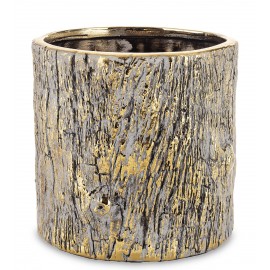 DONICZKA OSŁONKA CERAMICZNA KORA DRZEWA ZŁOTA SZARA 15x15cm  LOFT GLAMOUR