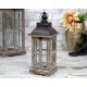 LATARNIA LAMPION BRĄZOWY DREWNIANY 40cm z UCHWYTEM STYLOWY RETRO POSTARZANY