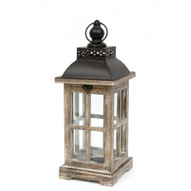 LAMPION BRĄZOWY DREWNIANY 40cm Z UCHWYTEM RETRO POSTARZANY