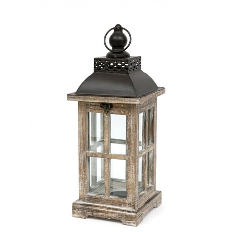 LATARNIA LAMPION BRĄZOWY DREWNIANY 40cm z UCHWYTEM STYLOWY RETRO POSTARZANY