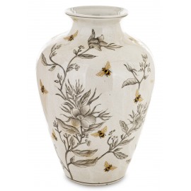 WAZON PORCELANOWY KREMOWY BEŻOWY 30cm W KWIATY PSZCZOŁY VINTAGE PROWANSALSKI