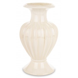 WAZON CERAMICZNY BEŻOWY KREMOWY 37cm RYFLOWANY ZDOBIONY NOWOCZESNY 35 40