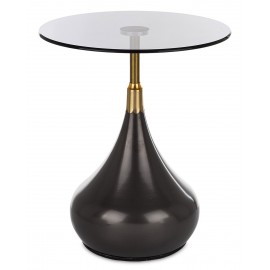 STOLIK KAWOWY CZARNY ZŁOTY h-55cm METALOWY Z SZYBĄ ZE SZKLANYM BLATEM ŁAWA