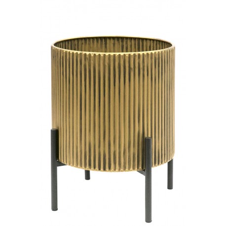 DONICZKA OSŁONKA METALOWA ZŁOTA CZARNA 26x21cm ZE STOJAKIEM RYFLOWANA 20 25