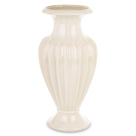 WAZON CERAMICZNY BEŻOWY KREMOWY 45cm RYFLOWANY ZDOBIONY NOWOCZESNY 40 50