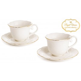 FILIŻANKA PORCELANOWA ZE SPODKIEM KPL 2szt  DO KAWY HERBATY 220ml BIAŁA ZŁOTA