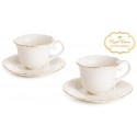 FILIŻANKA PORCELANOWA ZE SPODKIEM KPL 2szt  DO KAWY HERBATY 220ml BIAŁA ZŁOTA