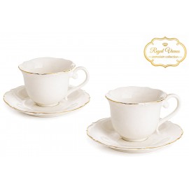 FILIŻANKA PORCELANOWA ZE SPODKIEM KPL 2szt  DO KAWY HERBATY 220ml BIAŁA ZŁOTA