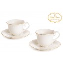 FILIŻANKA PORCELANOWA ZE SPODKIEM KPL 2szt  DO KAWY HERBATY 220ml BIAŁA ZŁOTA