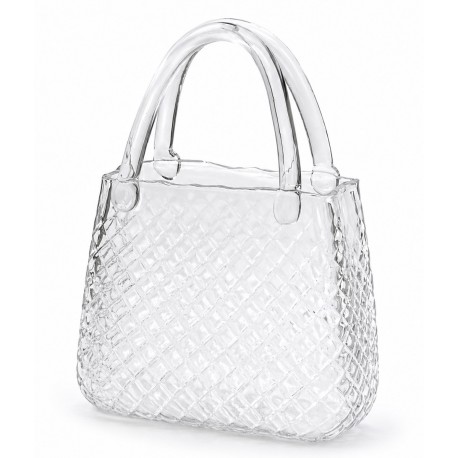 WAZON SZKLANY TOREBKA 28cm BEZBARWNY NOWOCZESNY GLAMOUR DEKORACJA 25 30