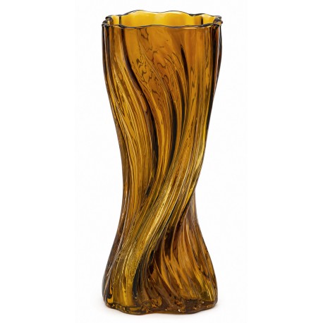 WAZON SZKLANY BRĄZOWY BURSZTYNOWY AMBER 30cm ZDOBIONY NOWOCZESNY