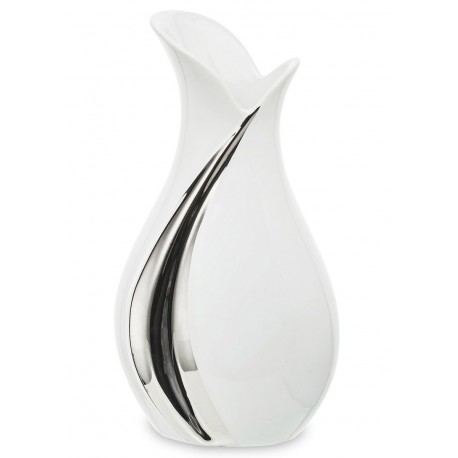 WAZON CERAMICZNY BIAŁY SREBRNY 30cm GLAMOUR NOWOCZESNY STYLOWY POŁYSK