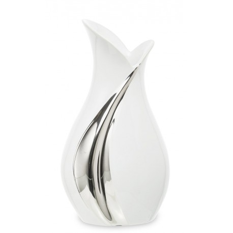 WAZON CERAMICZNY BIAŁY SREBRNY 30cm GLAMOUR NOWOCZESNY STYLOWY POŁYSK