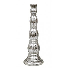 ŚWIECZNIK SREBRNY 35 cm CERAMICZNY WYSOKI SZKLANY NA DŁUGĄ ŚWIECĘ