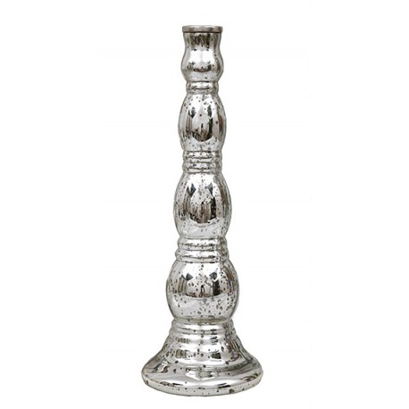 ŚWIECZNIK SREBRNY 35 cm CERAMICZNY WYSOKI SZKLANY NA DŁUGĄ ŚWIECĘ