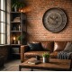 ZEGAR ŚCIENNY BRĄZOWY SZARY ZŁOTY METALOWY 70cm LOFT Z RUCHOMYMI TRYBAMI