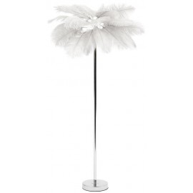 LAMPA PODŁOGOWA PIÓRA BIAŁA SREBRNA 160cm Z KLOSZEM Z PIÓR METALOWA GLAMOUR