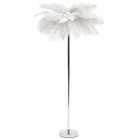 LAMPA PODŁOGOWA PIÓRA BIAŁA SREBRNA 160cm Z KLOSZEM Z PIÓR METALOWA GLAMOUR