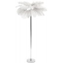 LAMPA PODŁOGOWA PIÓRA BIAŁA SREBRNA 160cm Z KLOSZEM Z PIÓR METALOWA GLAMOUR