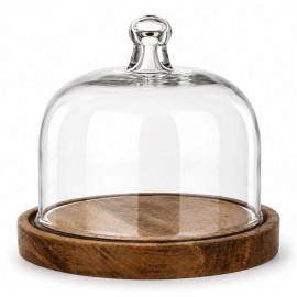 PATERA NA SERY DESERY ZE SZKLANYM KLOSZEM DREWNO MANGO 20cm TALERZ