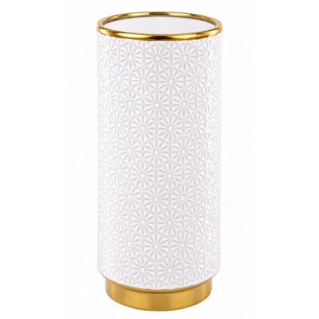 WAZON CERAMICZNY BIAŁY ZŁOTY ZDOBINONY 24x12cm GLAMOUR NOWOCZESNY 25