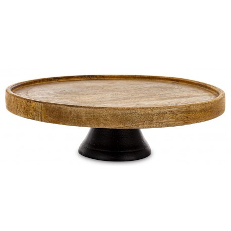 PATERA DREWNIANA BRĄZOWA CZARNA DREWNO MANGO 30cm TALERZ NA NÓŻCE LOFT