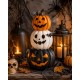 FIGURKA NA HALLOWEEN DYNIE Z NIETOPERZAMI 40cm POMARAŃCZOWA BIAŁA CZARNA