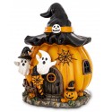 FIGURKA LED NA HALLOWEEN DOMEK DYNIA Z KAPELUSZEM POMARAŃCZOWA BIAŁA CZARNA