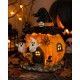 FIGURKA LED NA HALLOWEEN DOMEK DYNIA Z KAPELUSZEM POMARAŃCZOWA BIAŁA CZARNA