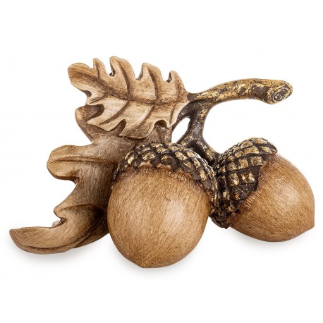FIGURKA BRĄZOWA ZŁOTA ŻOŁĘDZIE Z LIŚCIEM DĘBU 10x18cm JESIENNA DEKORACJA