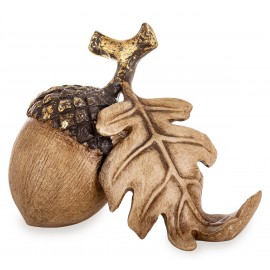 FIGURKA BRĄZOWA ZŁOTA ŻOŁĄDŻ Z LIŚCIEM DĘBU 12x16cm JESIENNA DEKORACJA 15