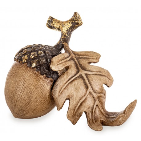 FIGURKA BRĄZOWA ZŁOTA ŻOŁĄDŻ Z LIŚCIEM DĘBU 12x16cm JESIENNA DEKORACJA 15