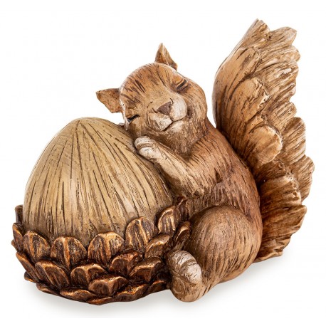 FIGURKA BRĄZOWA ŚPIĄCA WIEWIÓRKA Z ŻOŁĘDZIEM 13x16cm JESIENNA DEKORACJA 15