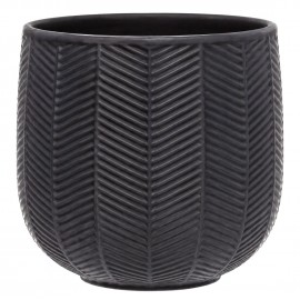 DONICZKA OSŁONKA CERAMICZNA CZARNA 16x17cm PRĄŻKOWANA RYFLOWANA JODEŁKA 15