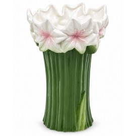 WAZON CERAMICZNY W KWIATY LILIE 27cm ZIELONY BIAŁY DEKORACYJNY 25 30