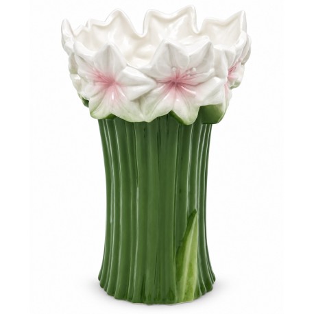WAZON CERAMICZNY W KWIATY LILIE 27cm ZIELONY BIAŁY DEKORACYJNY 25 30