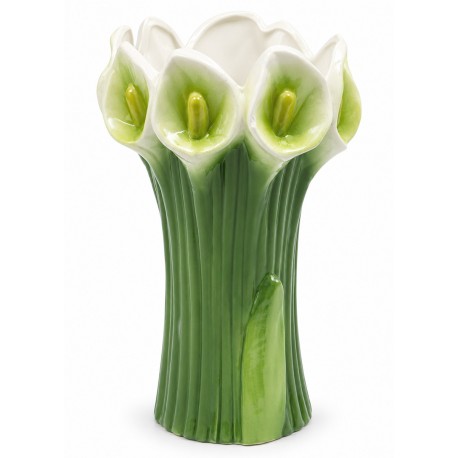 WAZON CERAMICZNY W KWIATY KALIE 27cm ZIELONY BIAŁY DEKORACYJNY KALII 25 30