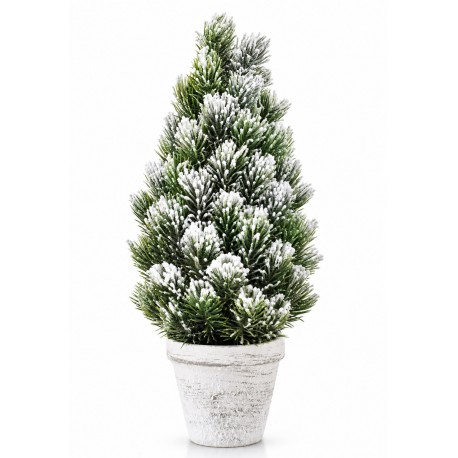 SZTUCZNA CHOINKA OŚNIEŻONA W DONICZCE 40cm ZIELONA BIAŁA ŚWIĄTECZNA FIGURKA