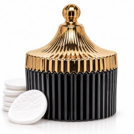 POJEMNIK NA KOSMETYKI WACIKI CZARNY ZŁOTY 12x10cm SZKLANY ZAMYKANY GLAMOUR