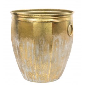 DONICZKA OSŁONKA METALOWA ZŁOTA 40x35cm Z UCHWYTAMI POSTARZANA RETRO