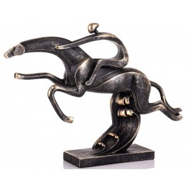 FIGURKA KOŃ Z JEŹDŹCEM CZARNA ZŁOTA 23x34x6cm JEŹDZIEC KONNY RZEŹBA