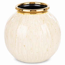 WAZON CERAMICZNY BEŻOWY KREMOWY ZŁOTY 20cm ZDOBIONY NOWOCZESNY GLAMOUR