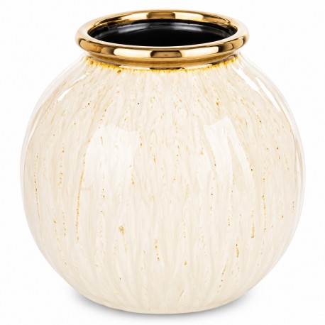 WAZON CERAMICZNY BEŻOWY KREMOWY ZŁOTY 20x20cm ZDOBIONY NOWOCZESNY GLAMOUR