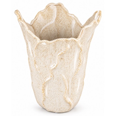 WAZON CERAMICZNY BEŻOWY KREMOWY 28cm PŁATKI KWIATA GLAMOUR STYLOWY 25 30